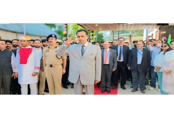 Chief Justice receiving guard of honour at Handwara on Saturday.