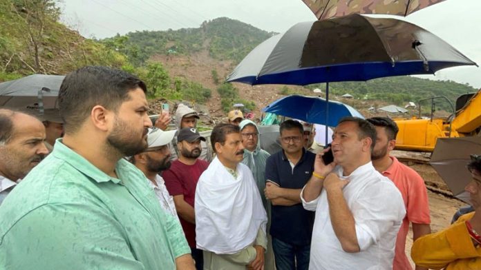 LoP, Sunil Sharma interacting with NHAI authorities at Udhampur on Sunday. LoP, Sunil Sharma interacting with NHAI authorities at Udhampur on Sunday.
