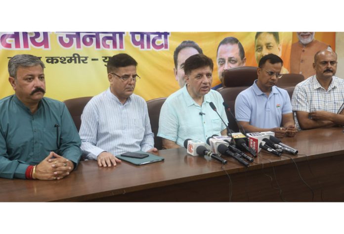 BJP chief spokesperson, Sunil Sethi and others at a press conference in Jammu on Saturday. -Excelsior/Rakesh
