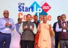 Chief Minister Yogi Adityanath and Union Minister Dr Jitendra Singh displaying industry branded innovation products at the 2-day StartUp Conclave at Lucknow on Monday.