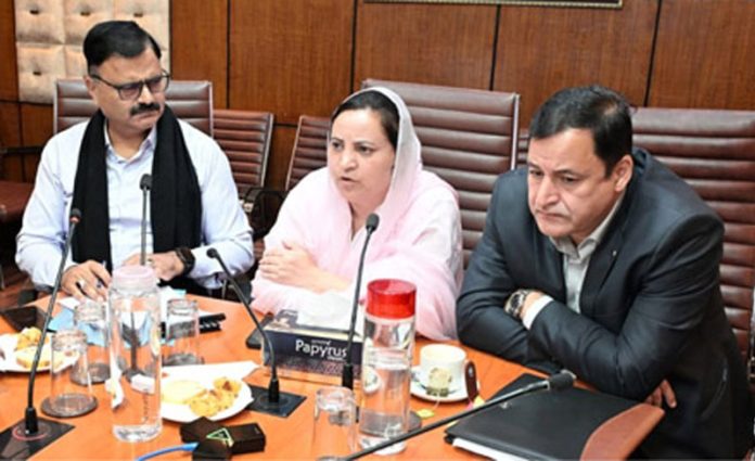 Minister Sakeena Itoo chairing a meeting on Monday.