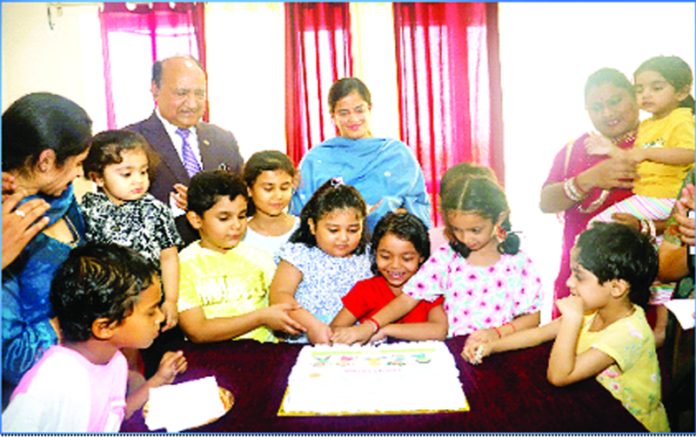 ED & CEO of AIIMS Jammu, Prof (Dr) Shakti Kumar Gupta and children on the inauguration of crèche in the Institute premises.