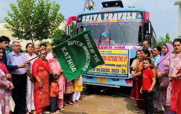 DC Rajesh Sharma flagging off a group of 40 women farmers and Self Help Group members in Kathua.