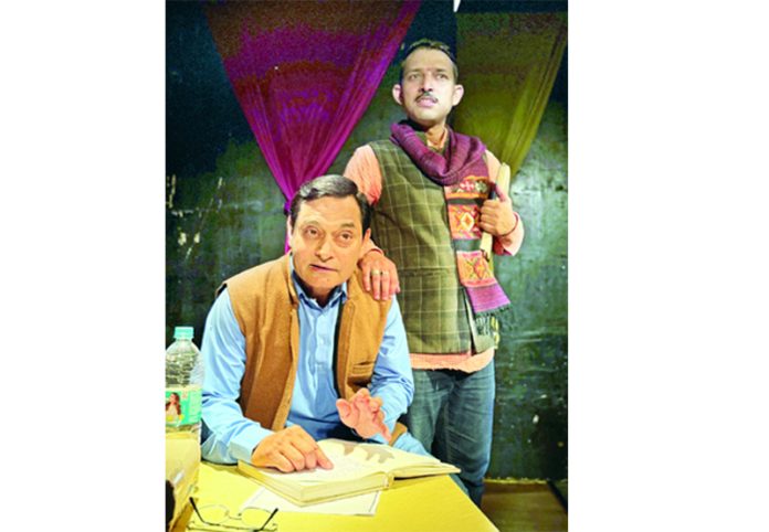 A scene from the play 'Diary Kuse Loknath Di' staged in Jammu on Sunday.