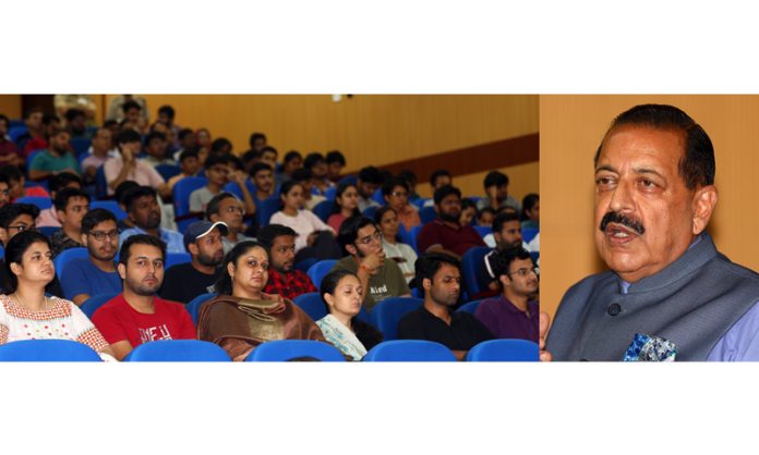 Union Minister Dr Jitendra Singh addressing a function at IIT Jammu on Saturday. —Excelsior/Rakesh