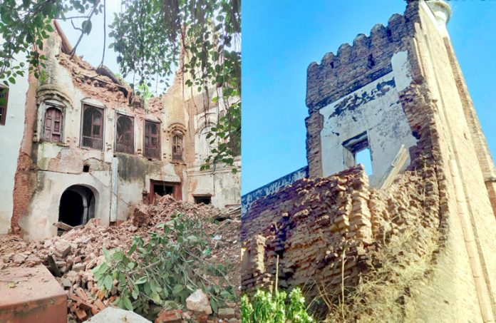 Damage caused by recent rains to Mubarak Mandi Complex in Jammu (L) and Zorawar Singh Fort in Reasi (R).