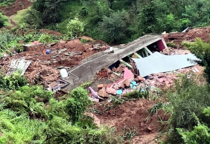 A house damaged in Ramnagar area of Udhampur due to landslide. - Excelsior/K Kumar A house damaged in Ramnagar area of Udhampur due to landslide. - Excelsior/K Kumar