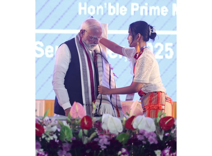 Prime Minister Narendra Modi during a function at Imphal in Manipur on Saturday. (UNI)