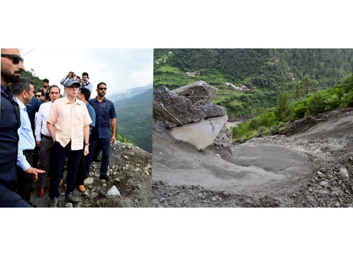 CM Omar Abdullah inspecting damage caused to Jammu-Srinagar National Highway on Sunday. CM Omar Abdullah inspecting damage caused to Jammu-Srinagar National Highway on Sunday.