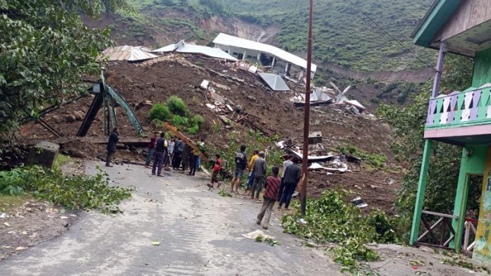 Govt school building and houses damaged in Latti landslide in Udhampur. —Excelsior/K Kumar Govt school building and houses damaged in Latti landslide in Udhampur. —Excelsior/K Kumar