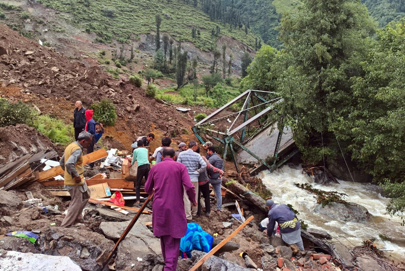 A vital road bridge damaged in landslide near Latti in Dudu Sub Division.—Excelsior/K Kumar