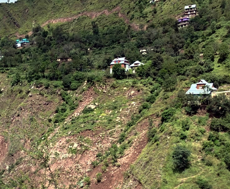 A large portion of mountain sinking in Jamaslan area of Mahore. —Excelsior/Ramesh Mengi