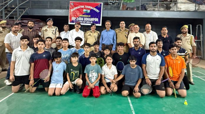 Dignitaries posing along with young players in Udhampur.