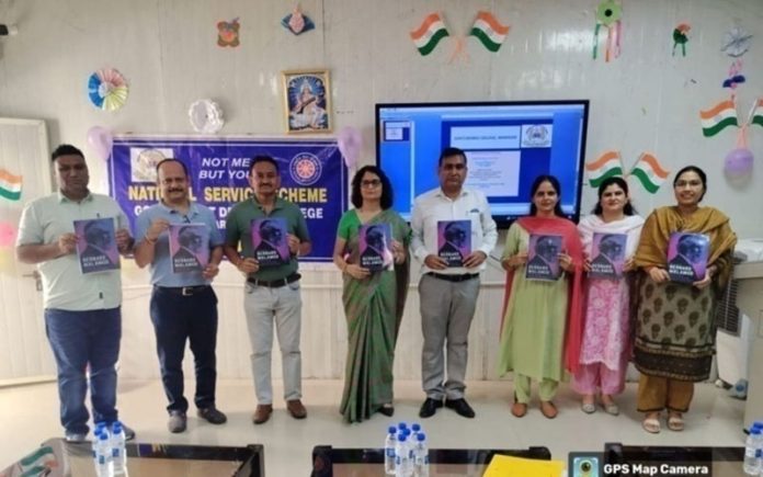 Scholars releasing Dr Arun Dev Singh’s book at Government Degree College, Marheen, Kathua on Thursday.