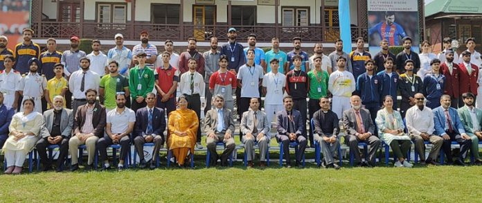 DSEK along with other officials during inaugural ceremony of the 4th Canon C.E. Tyndale-Biscoe Invitational Football Tournament in Srinagar on Monday. —Excelsior/Shakeel