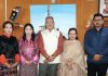 Bhutan Queen Ashi Tshering Pem Wangchuck and Princess Ashi Kesang Choden Wangchuck posing with LG Ladakh Kavinder Gupta and first Lady Bindu Gupta at Raj Niwas, Leh.