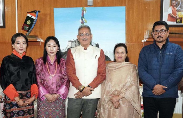 Bhutan Queen Ashi Tshering Pem Wangchuck and Princess Ashi Kesang Choden Wangchuck posing with LG Ladakh Kavinder Gupta and first Lady Bindu Gupta at Raj Niwas, Leh. Bhutan Queen Ashi Tshering Pem Wangchuck and Princess Ashi Kesang Choden Wangchuck posing with LG Ladakh Kavinder Gupta and first Lady Bindu Gupta at Raj Niwas, Leh.