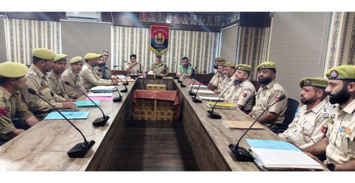 SSP Kupwara Ghulam Jeelani chairing a meeting of the police officers at DPHQ on Thursday.