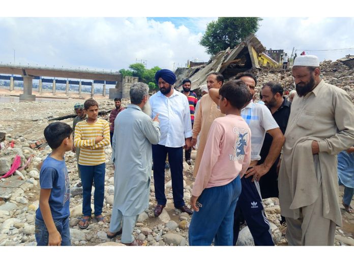 DDC Suchetgarh Taranjit Singh Tony during his visit to flood affected areas on Monday.