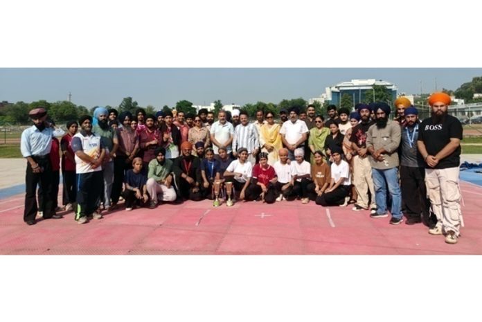 Players posing along with dignitaries during Jammu University’s Inter-Collegiate Sports Tournaments. Players posing along with dignitaries during Jammu University’s Inter-Collegiate Sports Tournaments.