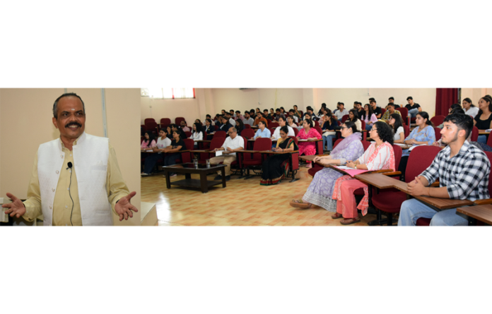 Prof K S Chandrasekar, Vice Chancellor, Cluster University of Jammu, interacting with SMVDU students and faculty.