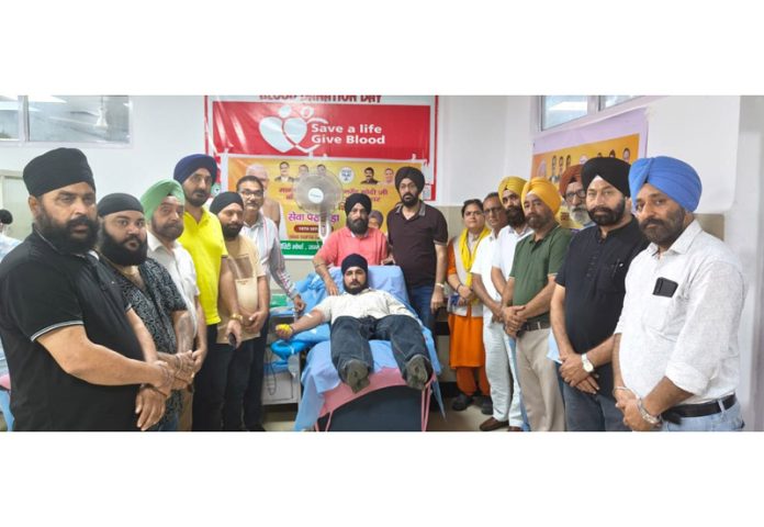 BJP Minority Morcha holding a blood donation camp at Gandhi Nagar Hospital on Friday.