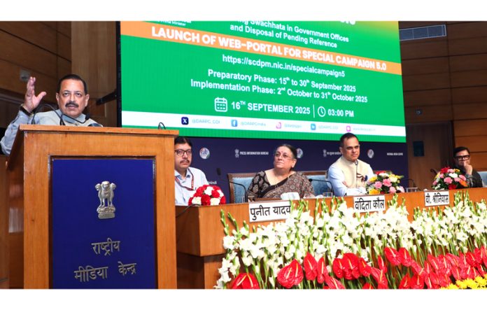 Union Minister Dr. Jitendra Singh speaking after launching dedicated Web Portal for Special Swachhta Campaign 5.0 at National Media Centre (NMC), New Delhi on Tuesday. Union Minister Dr. Jitendra Singh speaking after launching dedicated Web Portal for Special Swachhta Campaign 5.0 at National Media Centre (NMC), New Delhi on Tuesday.