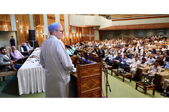 Chief Minister speaking during a function at SKICC on Monday.