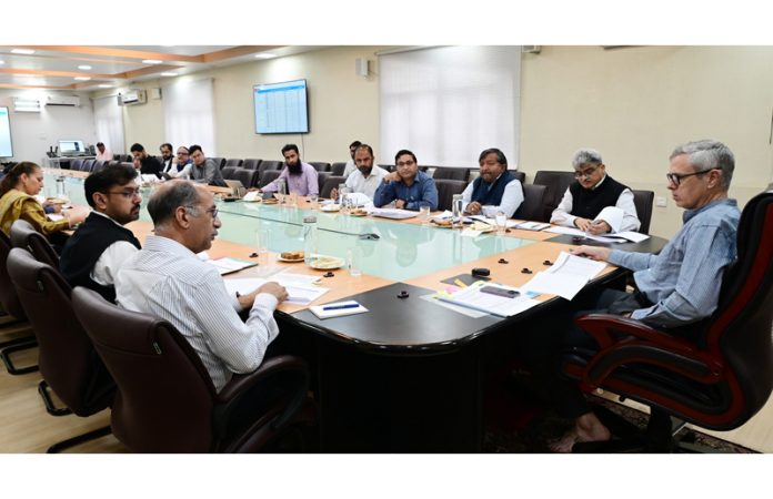 Chief Minister Omar Abdullah chairing a meeting on Tuesday. Chief Minister Omar Abdullah chairing a meeting on Tuesday.