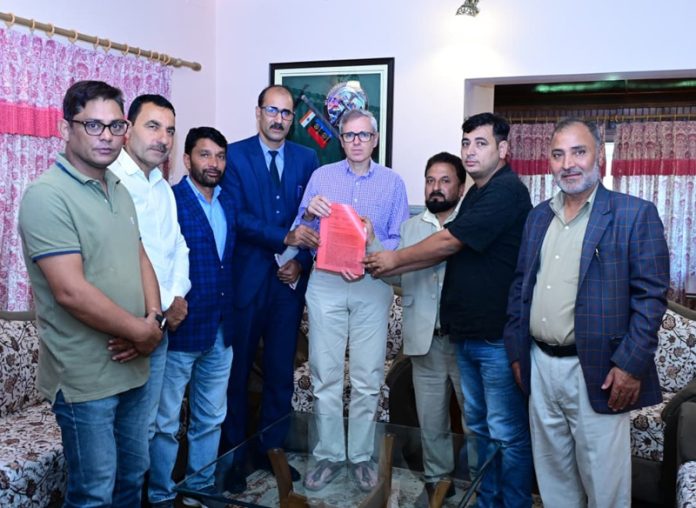 CM Omar Abdullah meeting a delegation in Srinagar on Friday.