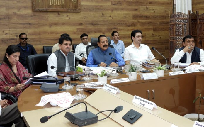 Union Minister Dr. Jitendra Singh chairing DISHA meeting of district Doda on Saturday.