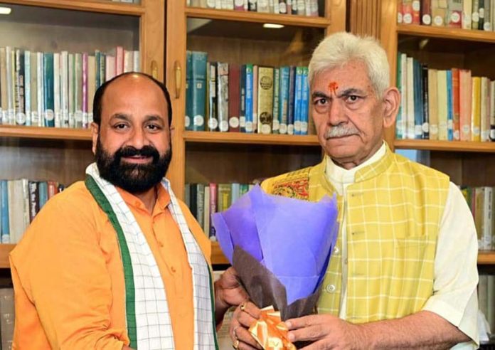 Darshan Kumar, Member of Legislative Assembly from Basohli meeting Lieutenant Governor on Thursday.