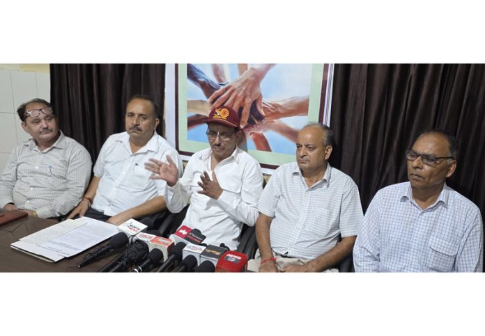 President of Retired Employees Forum SKUAST- Jammu addressing press conference on Monday. -Excelsior/Rakesh President of Retired Employees Forum SKUAST- Jammu addressing press conference on Monday. -Excelsior/Rakesh