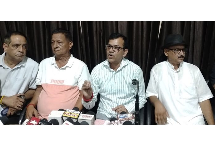 Contractors of JJM Scheme addressing joint press conference in Jammu. -Excelsior/Rakesh