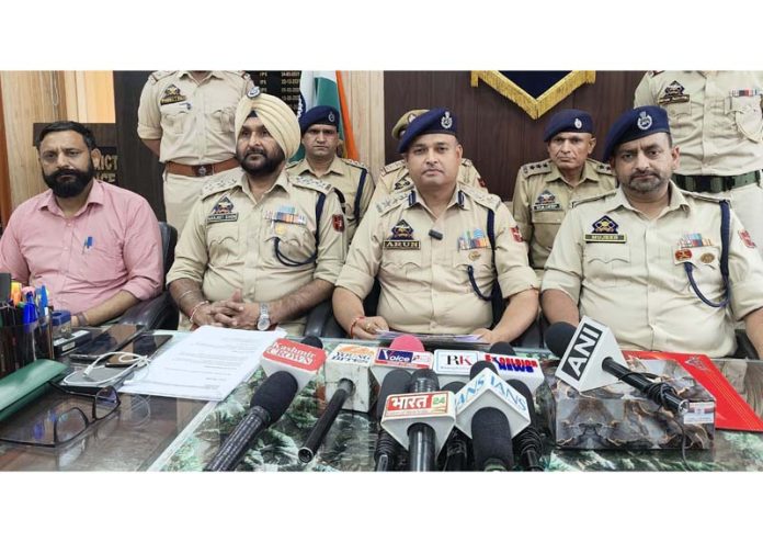 SSP Arun Gupta addressing media persons regarding Banihal triple murder case in Ramban on Thursday.