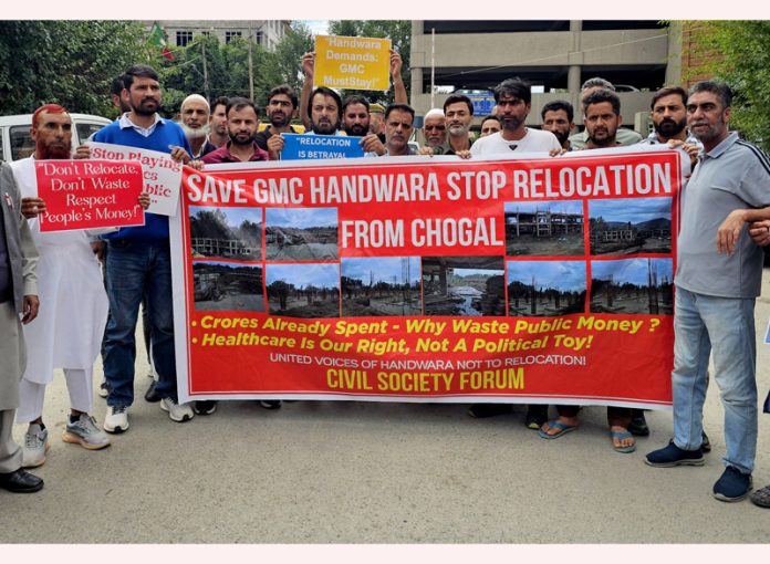Locals from Handwara and Langate during a protest in Srinagar on Monday. —Excelsiort/Shakeel
