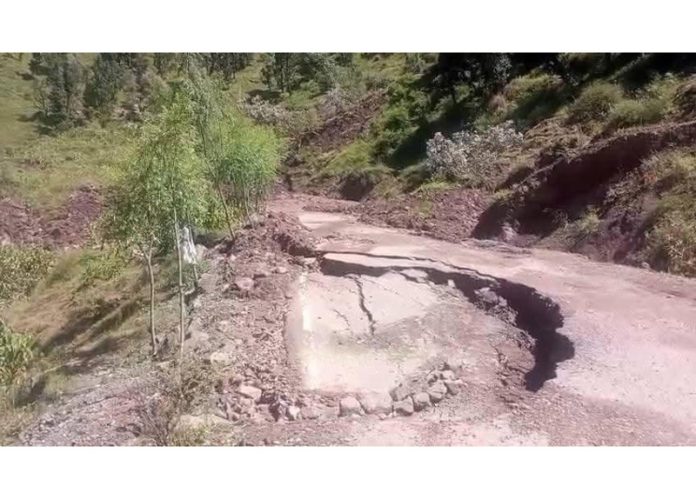 A portion of damaged Kotranka-Khawas road remains unattended near Badhaal village for the last 10 days. -Excelsior/Imran A portion of damaged Kotranka-Khawas road remains unattended near Badhaal village for the last 10 days. -Excelsior/Imran