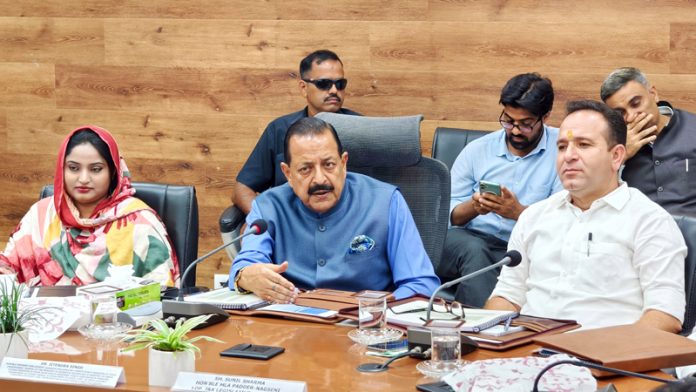 Union Minister Dr. Jitendra Singh holding DISHA meeting of district Kishtwar on Saturday.
