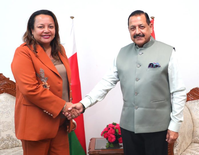 Madagascar Minister of Labour, Employment & Personnel/ Public Service, Hanitra Fitiavana Razakaboanaho calling on Union Minister Dr Jitendra Singh at Kartavya Bhavan, New Delhi on Tuesday.