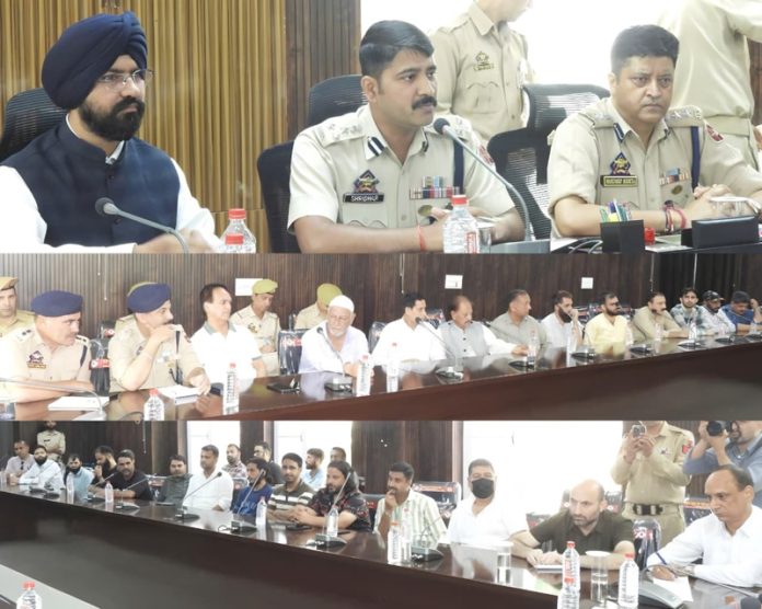 DIG DKR Range along with DC and SSP Doda interacting with the representatives of Beopar Mandal, Transport Association and prominent citizens and civil society at Doda on Saturday.