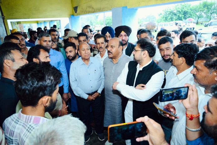 DyCM Surinder Choudhary and Cabinet Minister Satish Sharma & NC provincial president during visit to rain hit areas of Pargwal.