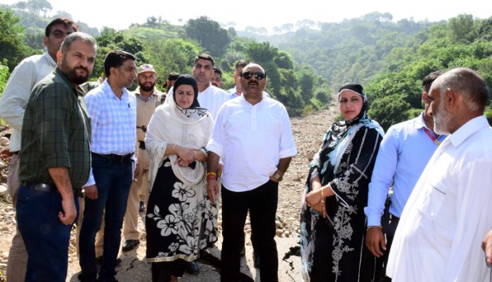 DyCM taking ground assessment of damage due to flash floods in Jammu on Tuesday.