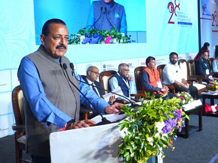 Union Minister Dr. Jitendra Singh delivering inaugural address at the 28th ‘National Conference on e-Governance 2025’, at Visakhapatnam on Monday. Union Minister Dr. Jitendra Singh delivering inaugural address at the 28th ‘National Conference on e-Governance 2025’, at Visakhapatnam on Monday.