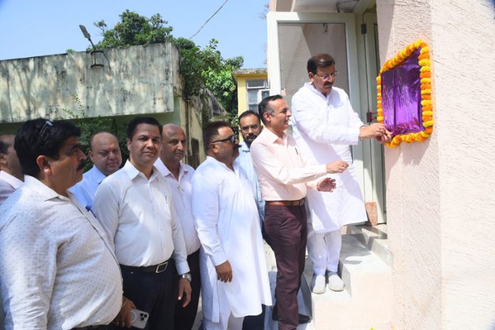 MLA Jammu West, Arvind Gupta inaugurating upgraded office building of Agronomist Vegetable Scheme at Jammu on Tuesday.