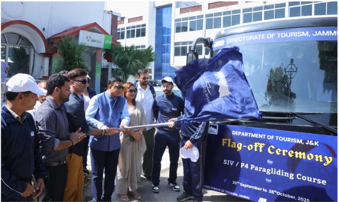 Director Tourism Jammu Dr Vikas Gupta flagging-off paragliding Pilots to Himachal Pradesh for advance course.
