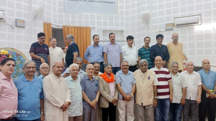 Dignitaries during an award ceremony organised by Pt Prem Nath Bhat Memorial Trust at Jammu on Saturday.