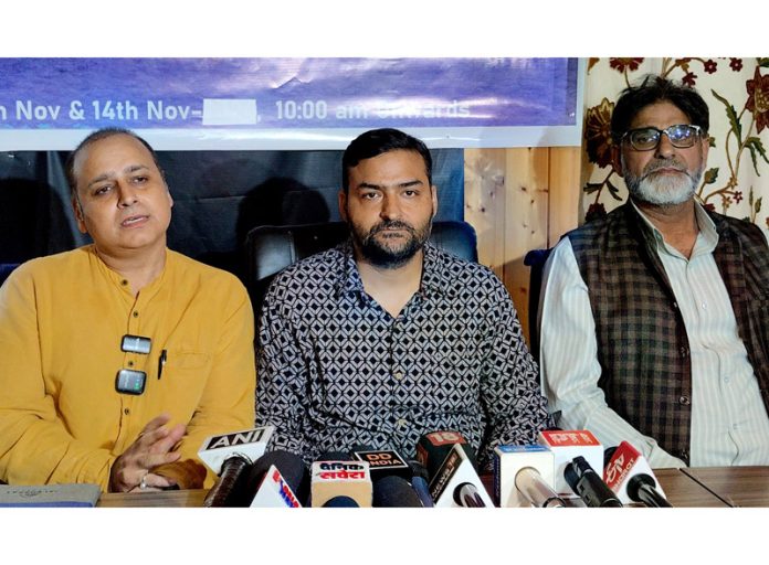 Organizers of International Film Festival of Srinagar during a press conference in Srinagar on Monday. -Excelsior/Shakeel