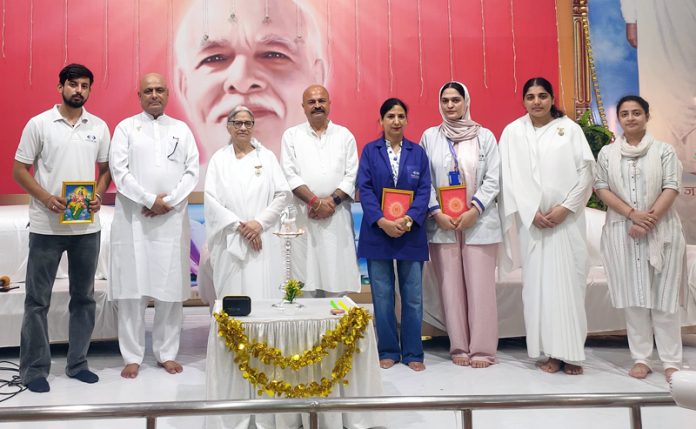 Dignitaries during a free eye camp at Om Shanti Meditation Centre in Jammu on Sunday.