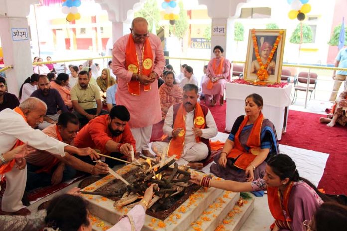 Havan being performed at MHAC School Nagbani to celebrate birth anniversary of Maharaja Hari Singh.
