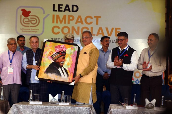 Organisers felicitating LG Kavinder Gupta during an event in Jammu.